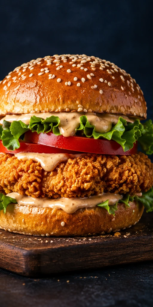 Crispy chicken burger with fresh lettuce